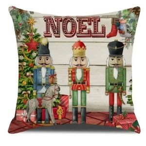 NEW HOLIDAY CHRISTMAS TREE STOCKINGS "NOEL" NUTCRACKERS LINEN PILLOW COVER 17.7"